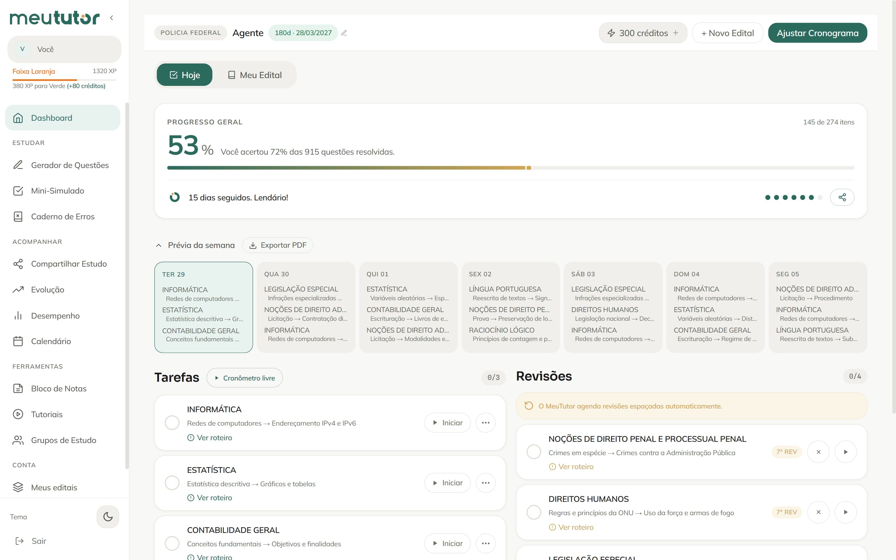 Tela do MeuTutor: Abra o app e o seu dia já está montado